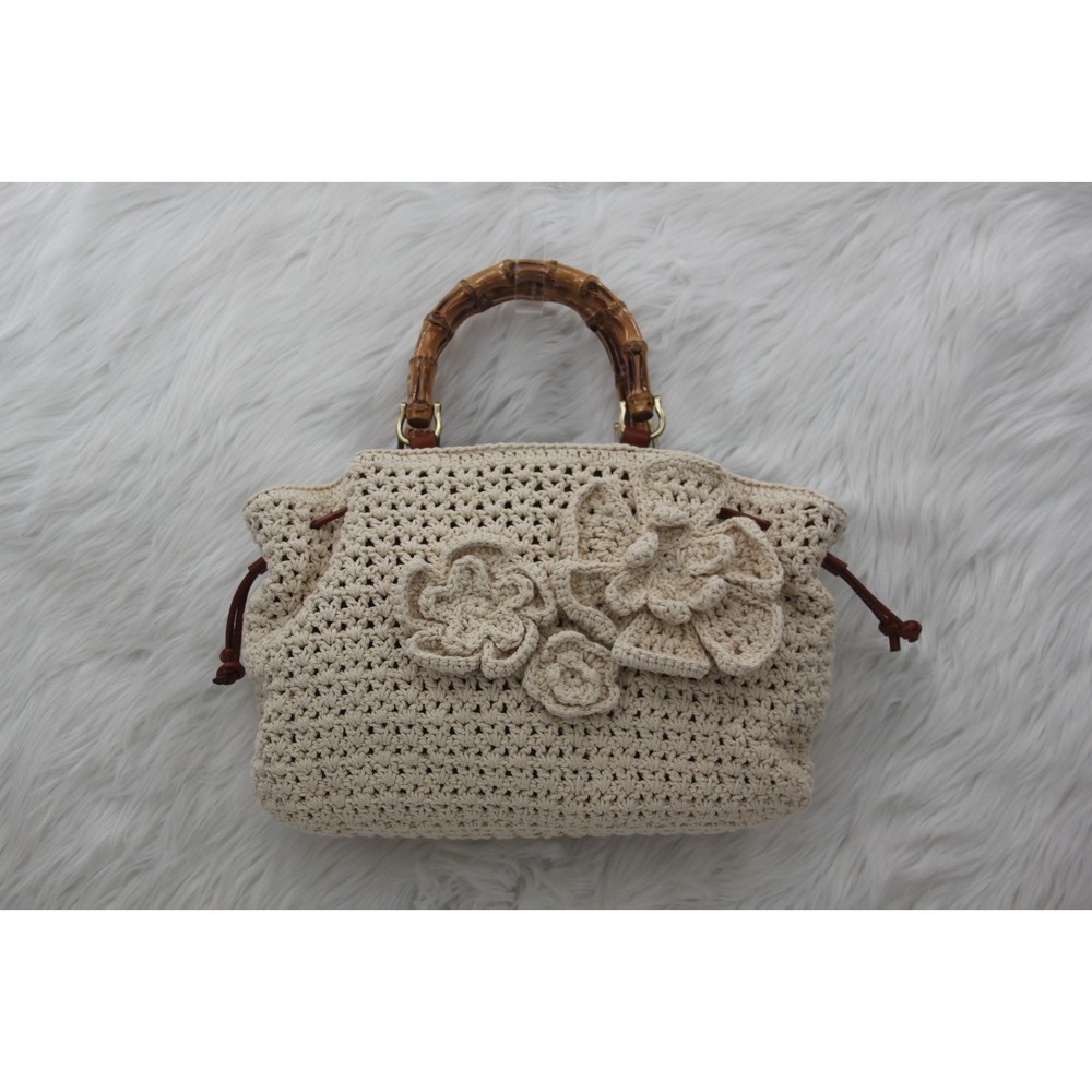 PATRICIA NASH Cantinella Crochet Bamboo Handle Satchel Bag Purse Grannycore - Picture 2 of 12